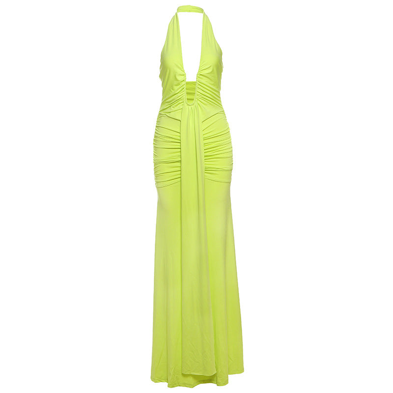 Damen Elegantes Maxikleid mit raffinierten Drapierungen und tiefem V-Ausschnitt EB
