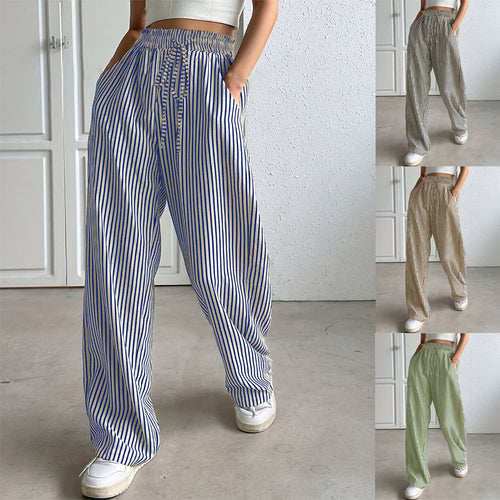 Damen weite Streifenhose mit Gummizug und Seitentaschen EB