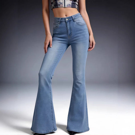 Damen nan hochtaillierte Schlagjeans mit figurformender Passform und weitem ausgestelltem Bein EB