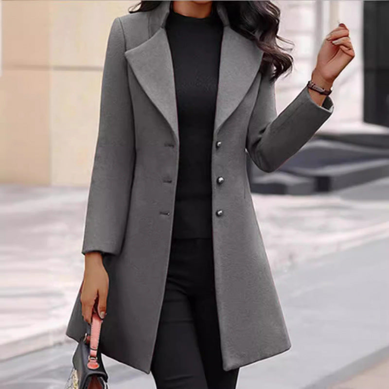 Damen eleganter Wollmantel mit strukturierter Passform und doppelt knopfverschlossenem Design EB