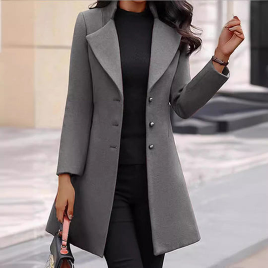 Damen eleganter Wollmantel mit strukturierter Passform und doppelt knopfverschlossenem Design EB