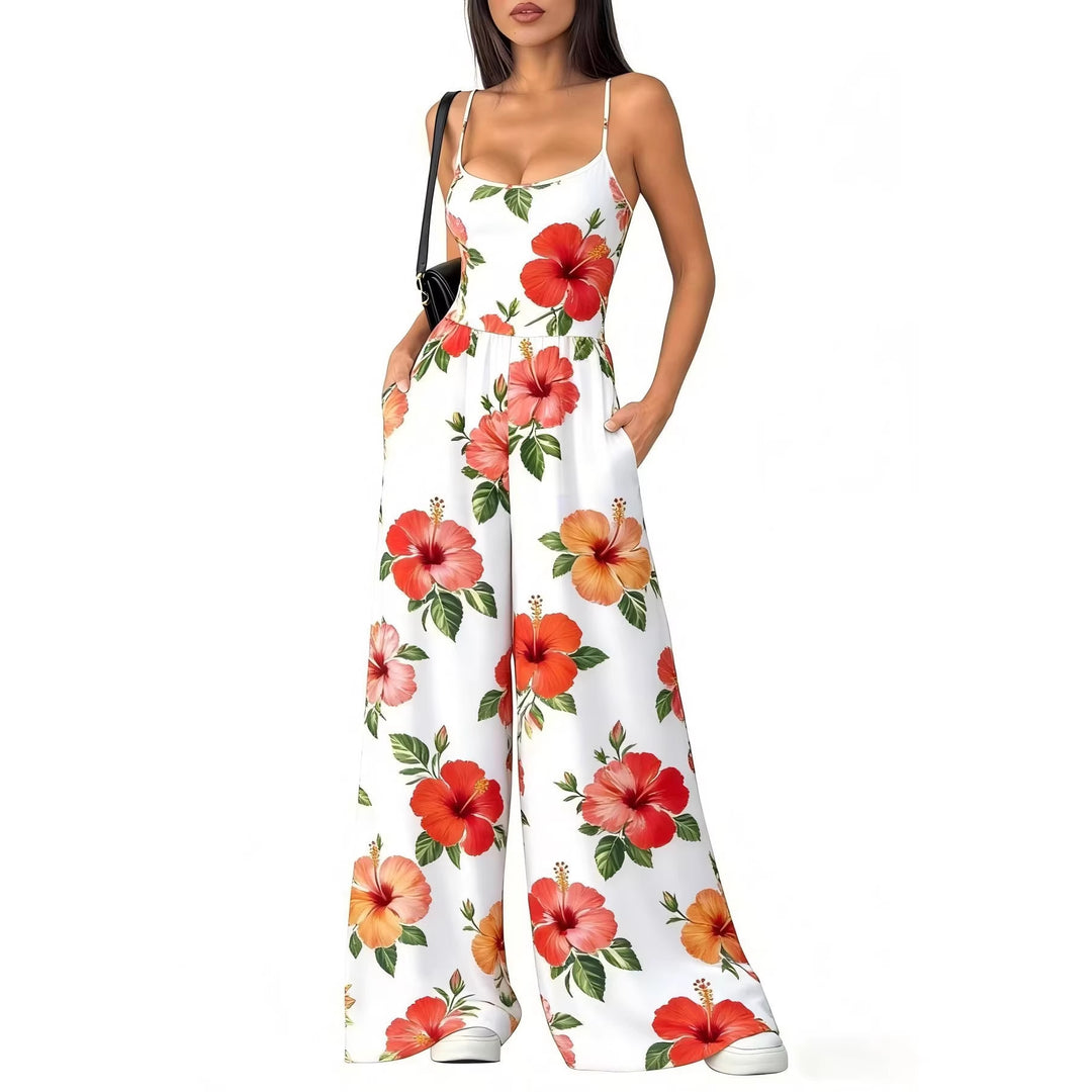 Damen Eleganter Jumpsuit mit geometrischem Print und breiten Beinen EB