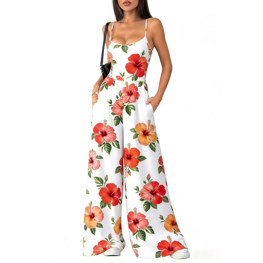 Damen Eleganter Jumpsuit mit geometrischem Print und breiten Beinen EB