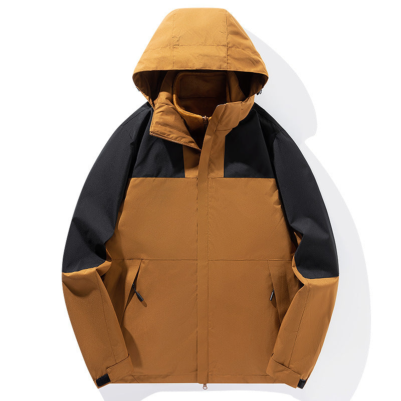 Herren zweilagige Softshell-Trekkingjacke mit fest integrierter Kapuze und fleecegefüttertem Kragen EB