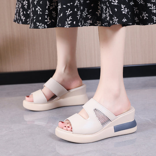 Damen Wedge-Pantoletten mit luftiger Mesh-Einsatz und komfortablem Fußbett EB