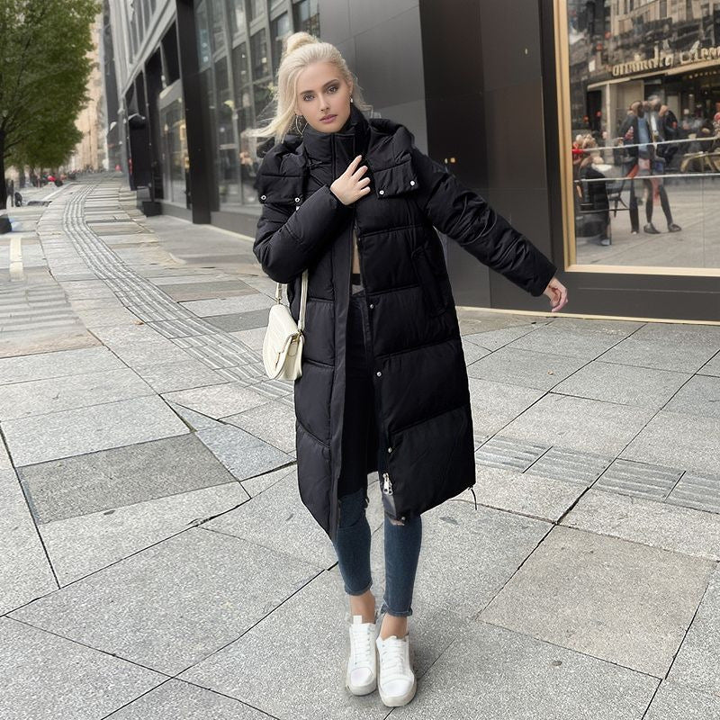 Damen langärmliger Puffer-Mantel mit isolierender Fütterung und verstellbarer Kapuze EB