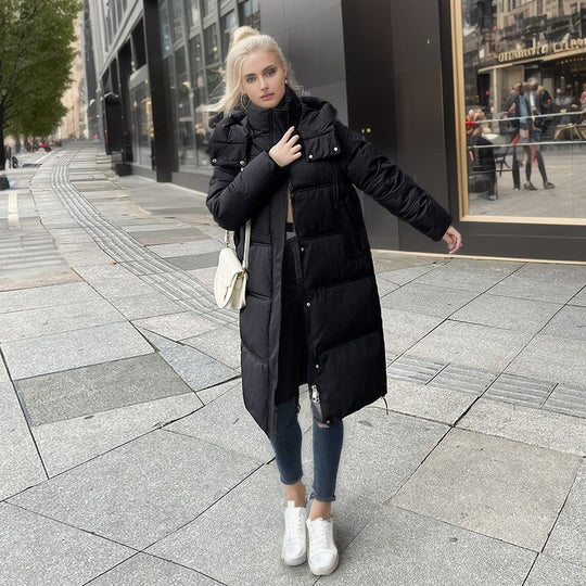Damen langärmliger Puffer-Mantel mit isolierender Fütterung und verstellbarer Kapuze EB