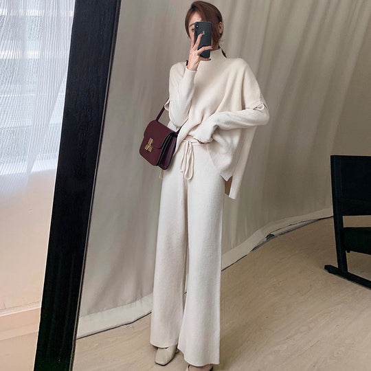 Damen Modischer Strickanzug mit oversized Pullover und weiten Hosen EB