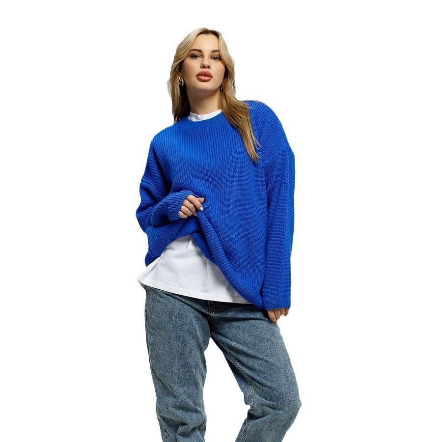 Damen Grob gestrickter Komfortpullover mit Rundhalsausschnitt EB