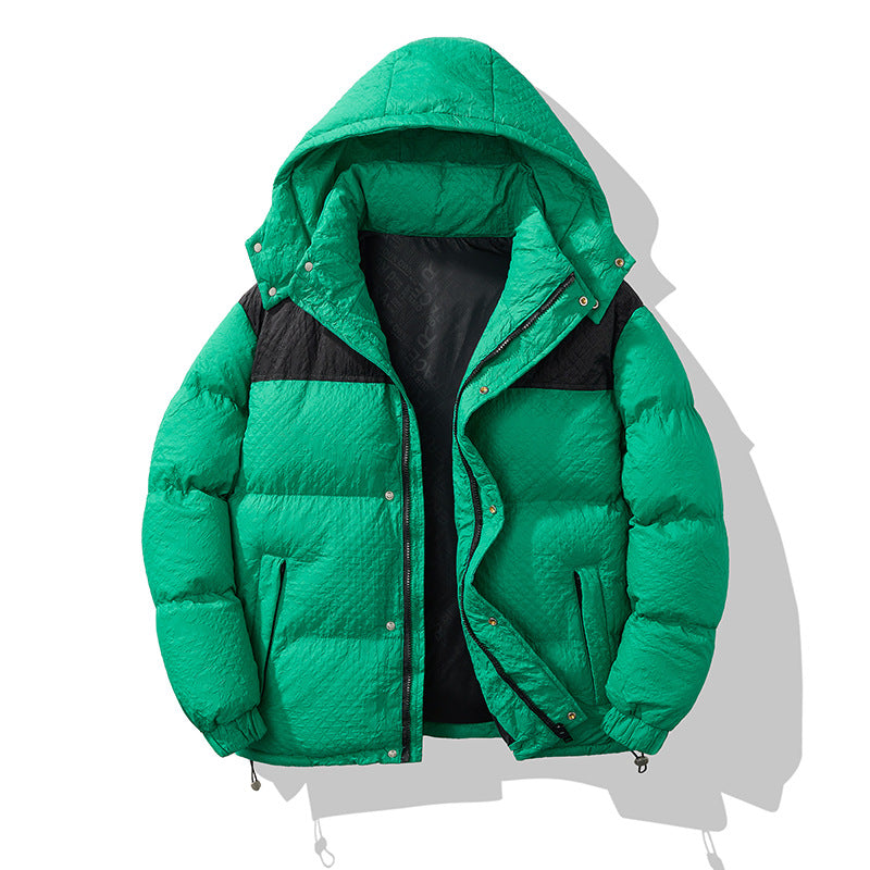 Herren modische Daunenjacke mit Kapuze und kontrastierenden Einsätzen EB