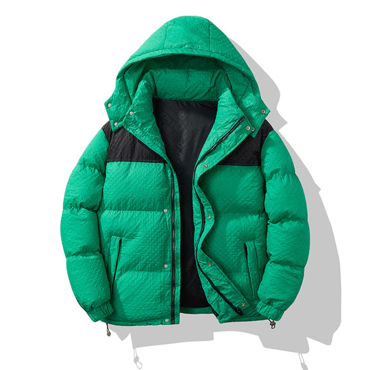 Herren modische Daunenjacke mit Kapuze und kontrastierenden Einsätzen EB