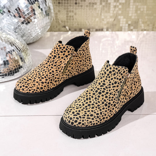 Damen Chelsea-Stiefel mit modischem Leopardenmuster und rutschfester Profilsohle EB