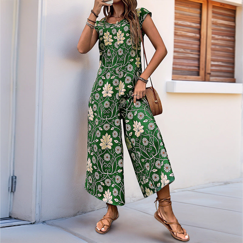 Damen Jumpsuit mit floralem Design und weitem Bein EB