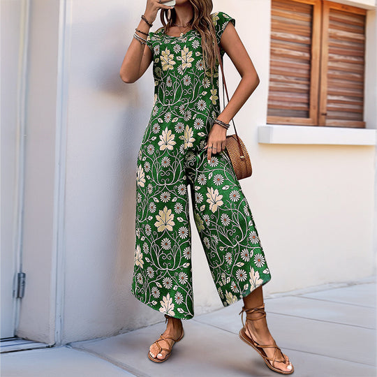Damen Jumpsuit mit floralem Design und weitem Bein EB