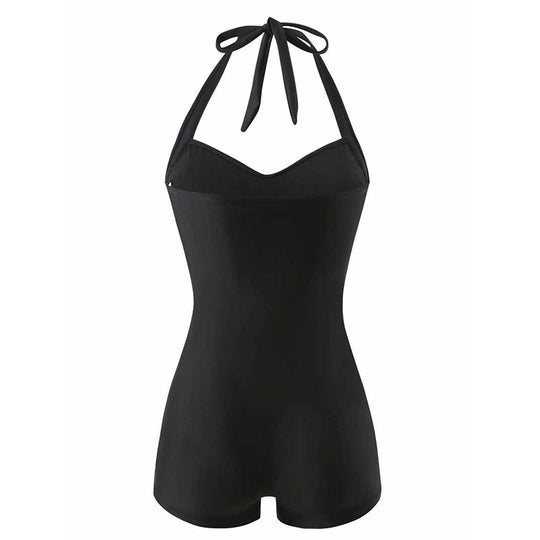Damen Stilvoller Einteiler Badeanzug mit bindbarem Nackendesign EB