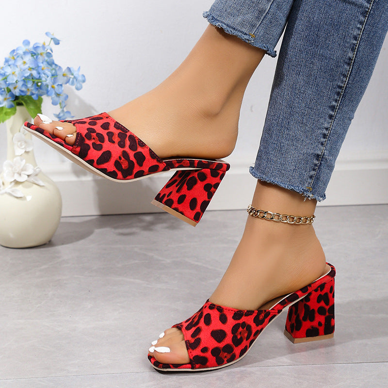 Damen Glamouröse Sandalen im Leoparden-Look mit Blockabsatz EB