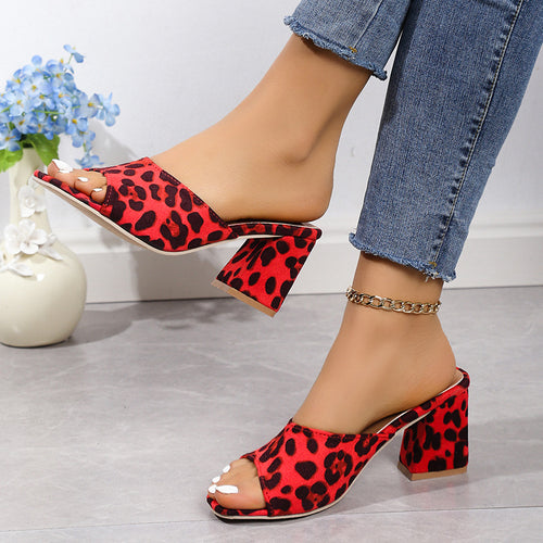 Damen Glamouröse Sandalen im Leoparden-Look mit Blockabsatz EB