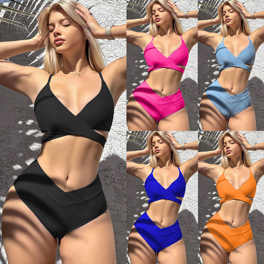 Damen Hochgeschnittenes Bikini-Set mit Wickeloberteil EB