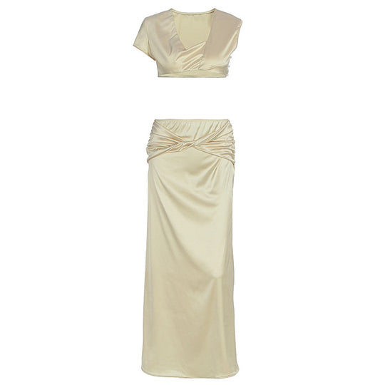 Damen Raffiniertes Crop Top und Maxi Rock Set EB