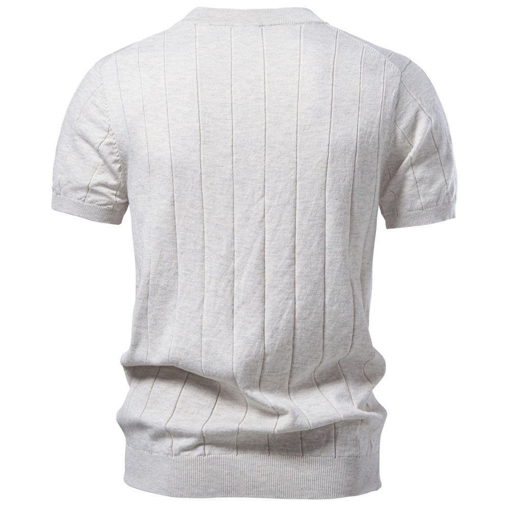 Herren nan leichter Kurzarm-Strickpullover mit feiner Rippenstruktur und Rundhalsausschnitt EB