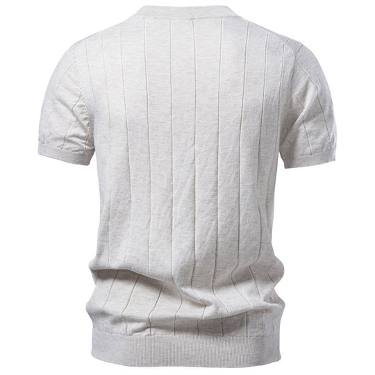 Herren nan leichter Kurzarm-Strickpullover mit feiner Rippenstruktur und Rundhalsausschnitt EB