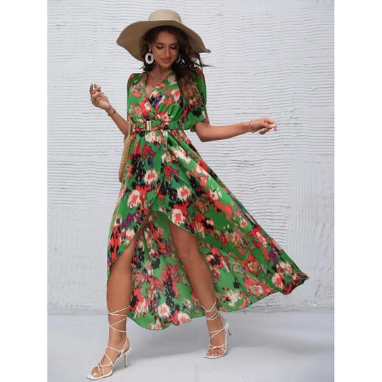 Damen Maxikleid mit elegantem Wickelstil und raffinierten Ärmeln EB