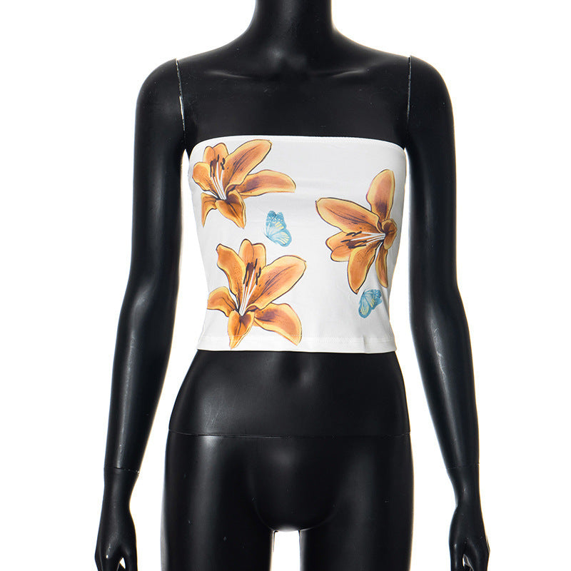 Damen Bandeau-Top mit floralem Motiv und elastischem Bund EB