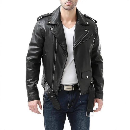 Herren Motorradjacke aus Leder mit asymmetrischem Zip EB