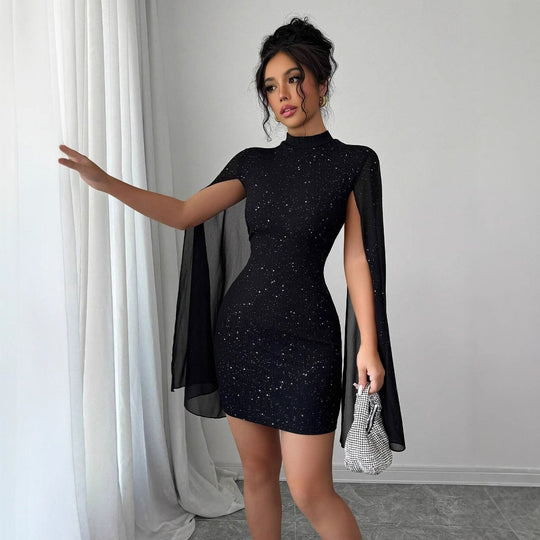 Damen Abendkleid mit schimmerndem Effekt und fließenden Ärmeln EB