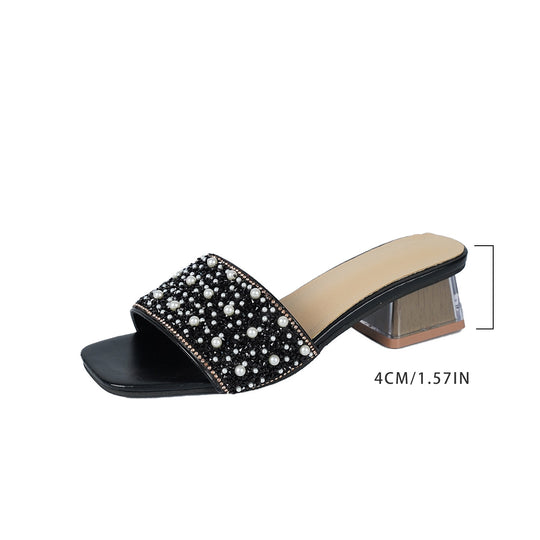 Damen Glamouröse Pantoletten mit Funkelndem Strass-Heel EB