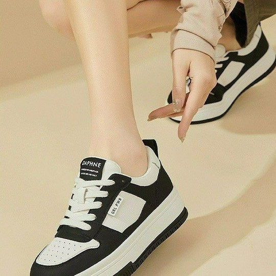 Damen Modische Lockere Sneakers mit hoher Sohle und atmungsaktiver Leder-Oberfläche EB
