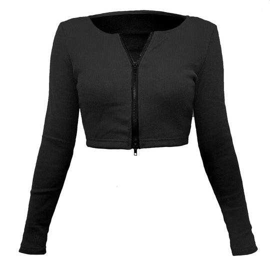 Damen modische Cropped Jacke mit Reißverschluss EB