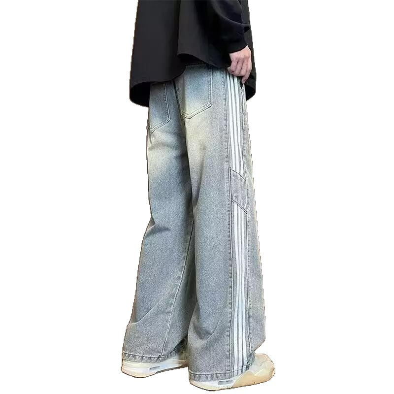 Herren weit geschnittene Denim-Hose mit seitlichen Streifen und Taschen EB