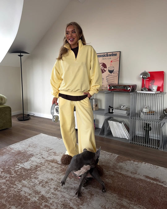 Damen nan Oversize Halbzip-Pullover mit Stehkragen und weitem Lounge-Hose-Set EB
