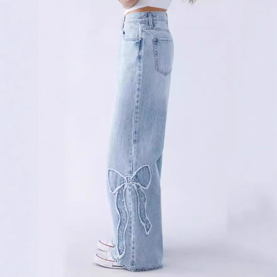 Damen weite High-Waist Denim-Jeans mit Distressed-Details EB