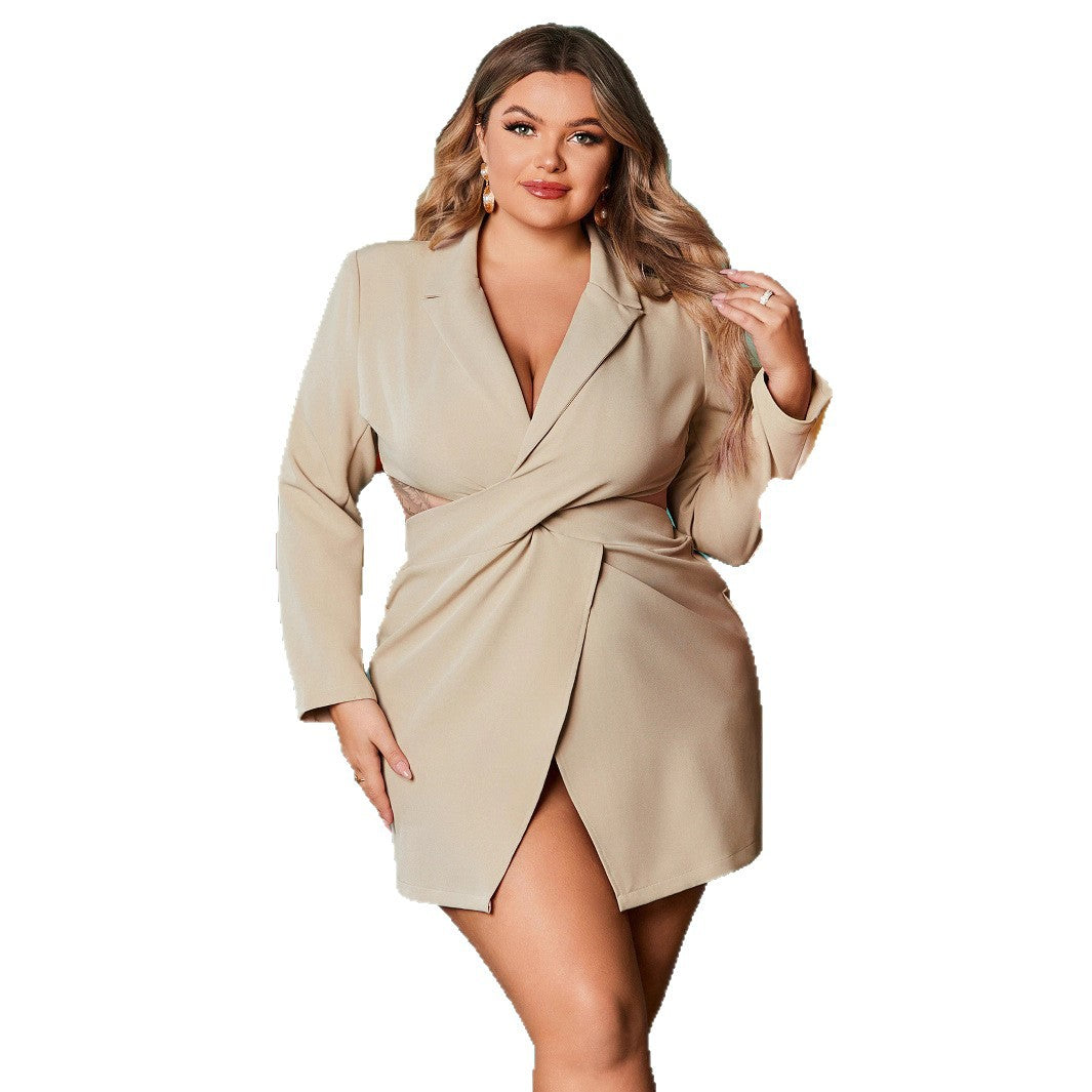 Damen elegantes Wickelkleid mit Cut-Outs EB