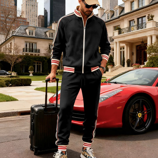 Herren nan sportiver Trainingsanzug mit gestreiften Rippbündchen, Reißverschlussjacke und tapered Jogginghose EB