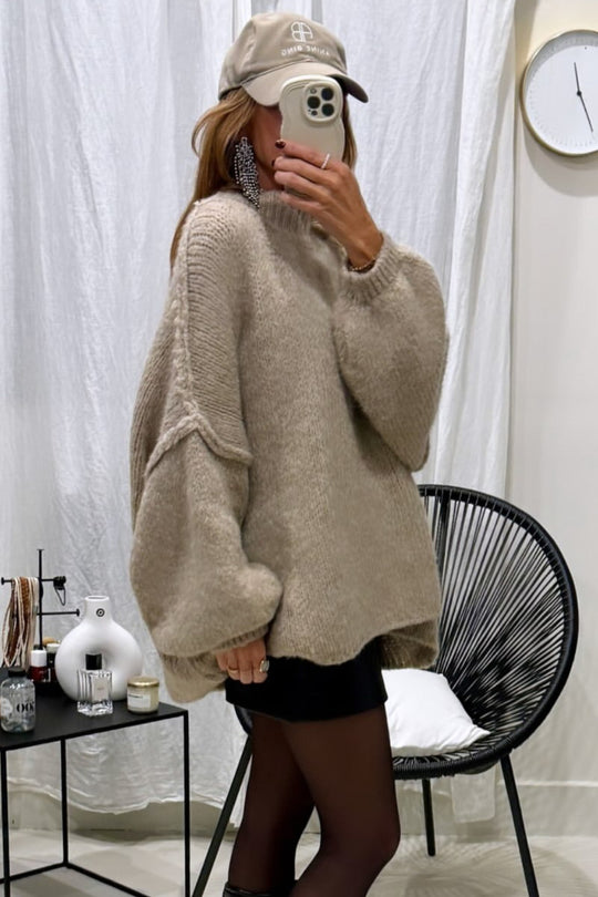 Damen Oversized Strickpullover mit weichem Material und modischen Ärmeln EB