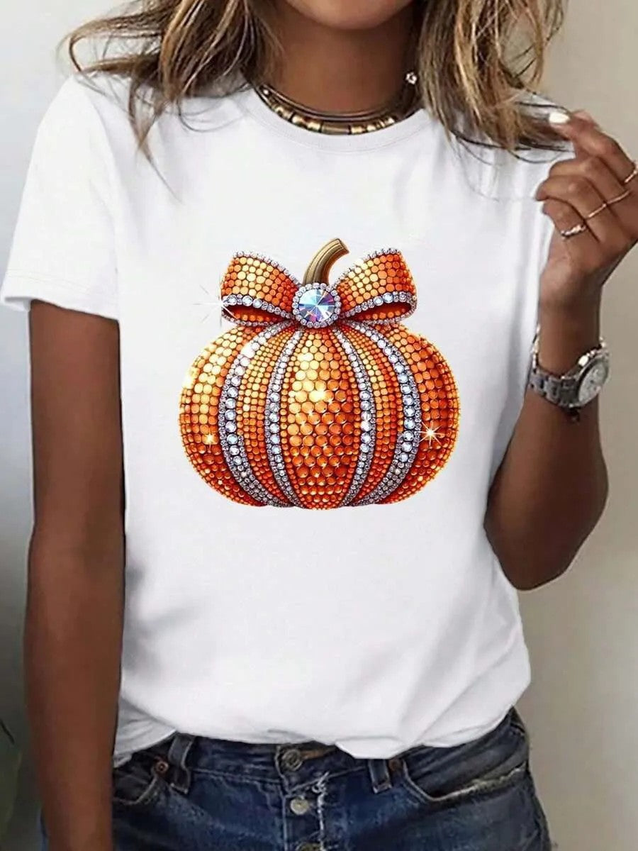 Damen T-Shirt mit stylischem Kürbis-Motiv und aufregendem Animal-Print EB