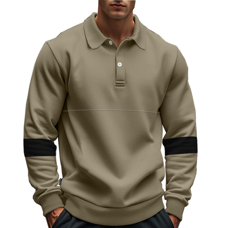 Herren modischer Langarmpullover mit poloartigen Details und kontrastierenden Ärmelbündchen EB