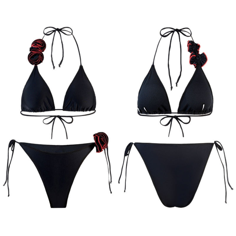 Damen Triangel-Bikini mit verspieltem Blumendesign und verstellbaren Trägern EB