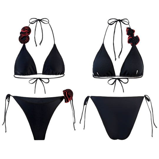 Damen Triangel-Bikini mit verspieltem Blumendesign und verstellbaren Trägern EB