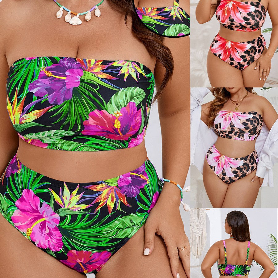 Damen Bandeau-Bikini mit floralem und tierischem Muster EB
