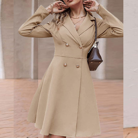 Damen elegantes Blazer-Kleid mit abnehmbaren Knöpfen und tailliertem Schnitt EB
