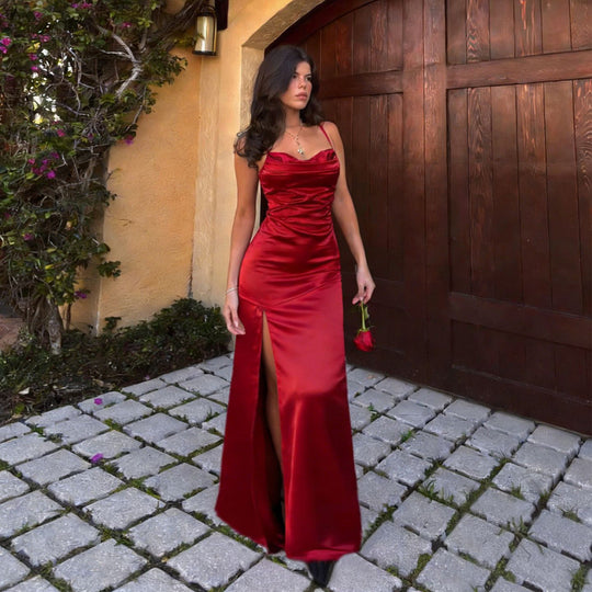 Damen Elegantes Abendkleid mit seitlichem Schlitz und gerafftem Design EB