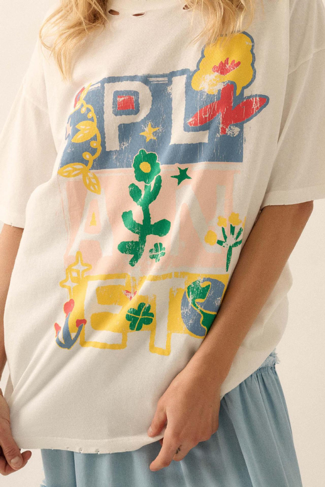 Damen Oversized T-Shirt mit kreativem Print und lockerer Passform EB