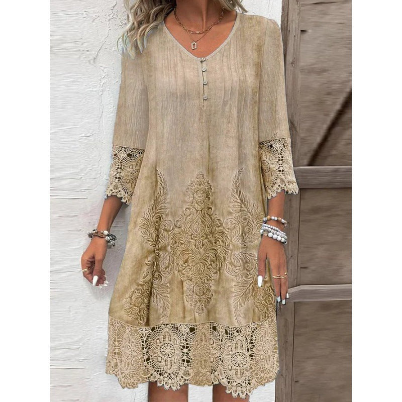 Damen Elegantes Kleid mit Spitze und kunstvollem Stickmuster EB