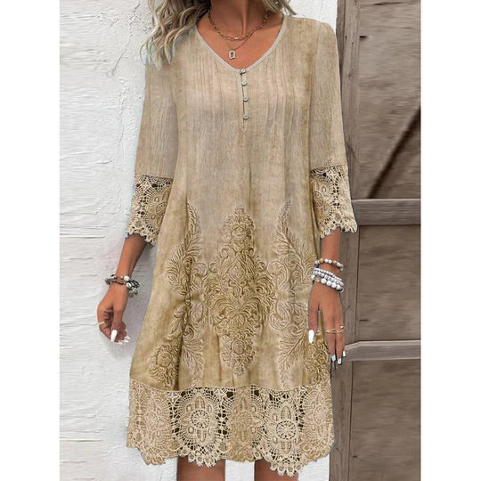 Damen Elegantes Kleid mit Spitze und kunstvollem Stickmuster EB