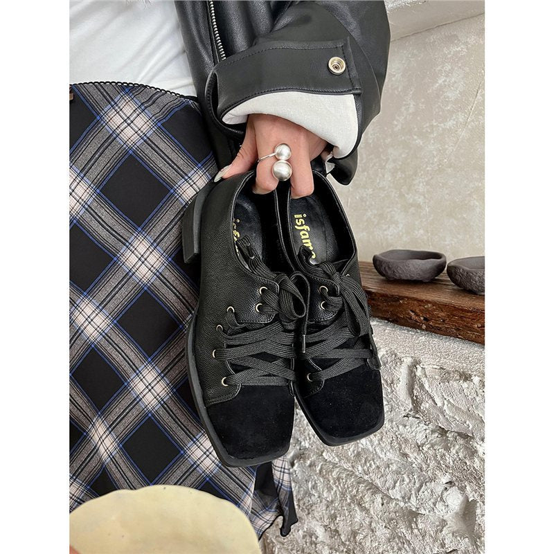 Damen modische Schnürschuhe aus schwarzem Leder EB