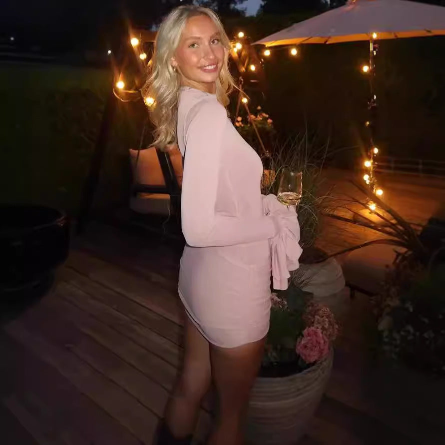 Damen figurbetontes Minikleid mit voluminösen Ärmeln und Raffung EB